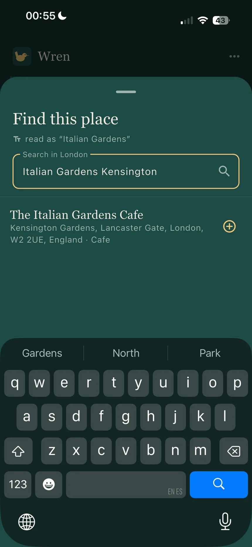 Searching again by hand for a place that was not matched correctly.